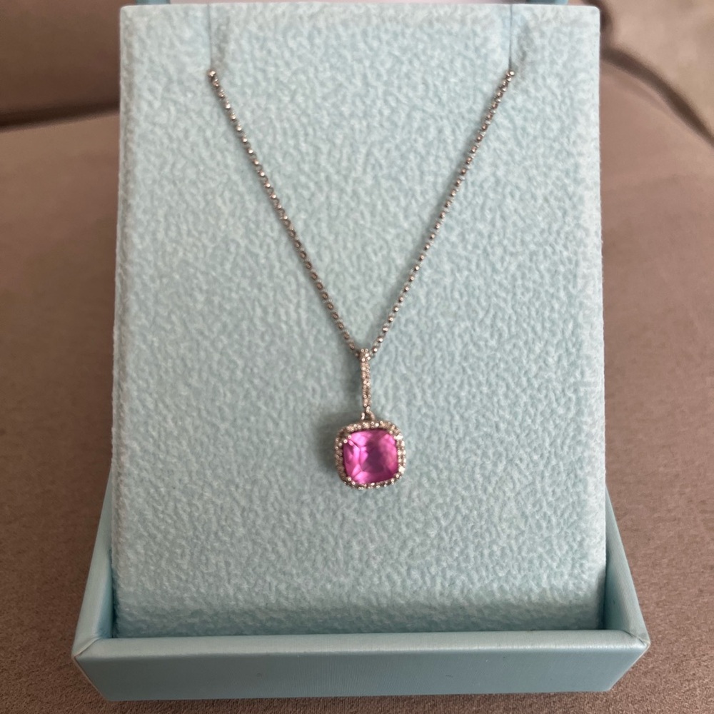 14k white gold pink stone with diamonds